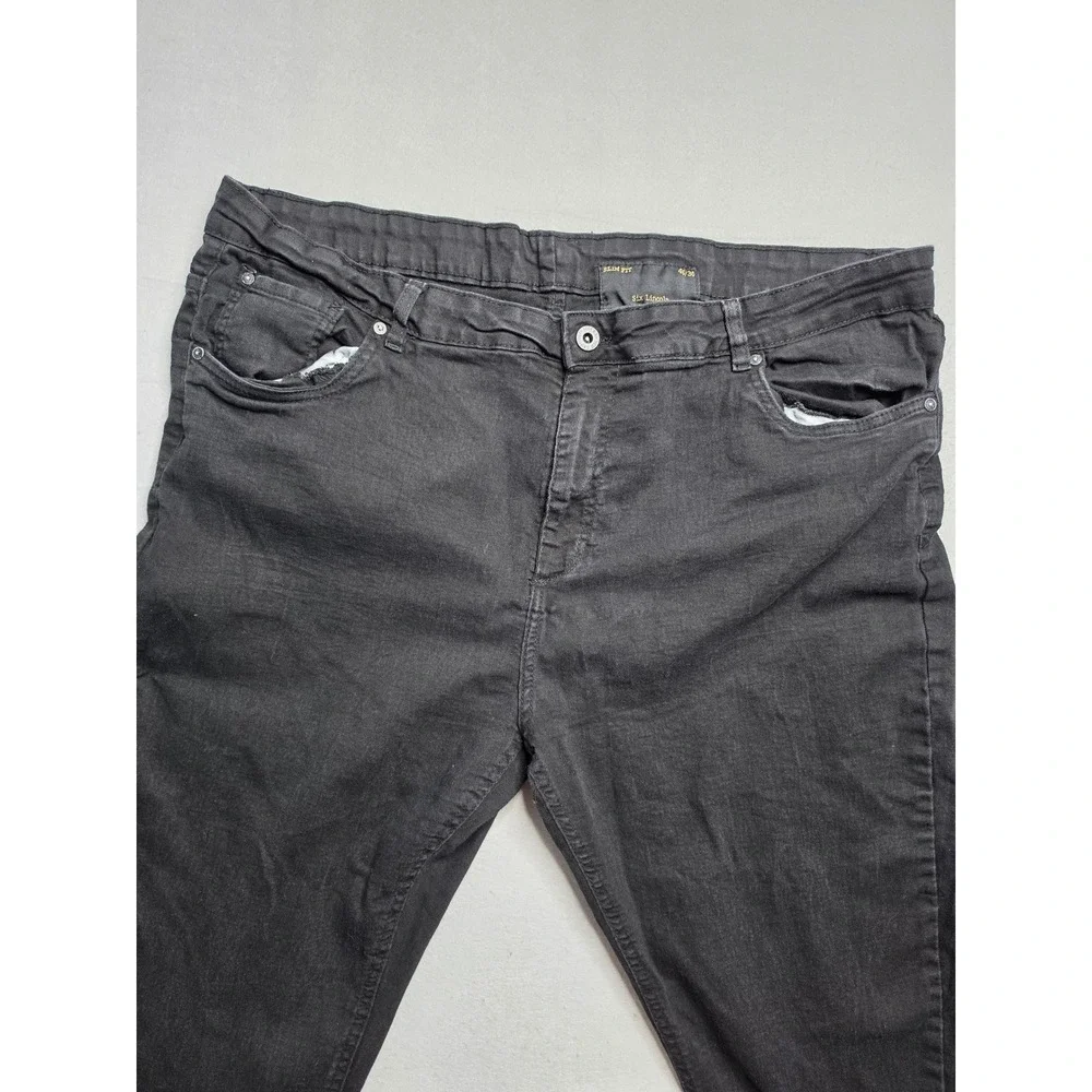 Six Lincoln New York Jeans Men's 46x30 Black Denim Stretch Slim Fit Straight Leg